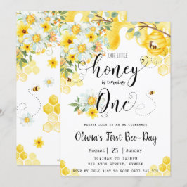 Vår lilla honung är en bikupa Blommigt 1:a födelse Inbjudningar
