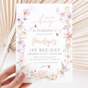 Vår lilla honung Wildblomme Bee Girls första födel Inbjudningar