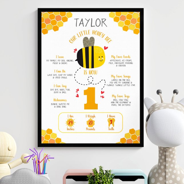 Vår lilla honungsbi 1:a födelsedagsmilstone Kawaii Poster (Skapare uppladdad)