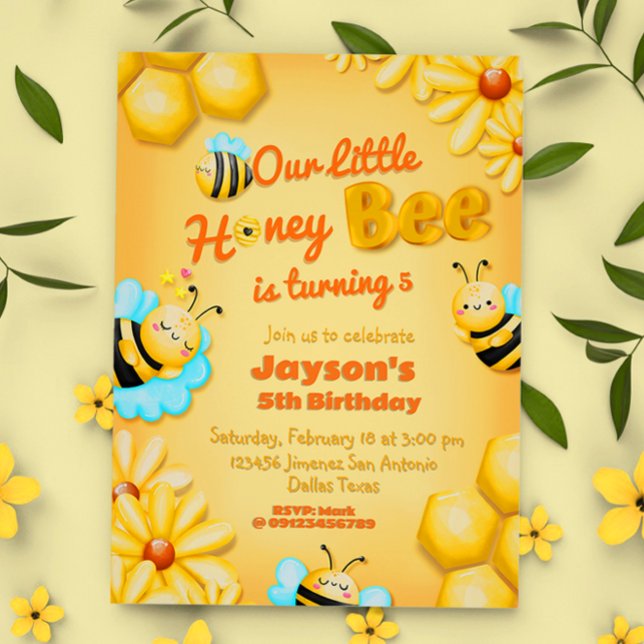 Vår lilla honungsbiodag inbjudningar (Our Little Honey Bee Birthday Invitation)