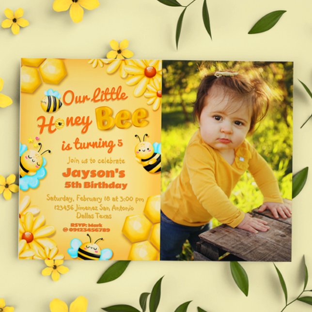 Vår lilla honungsbiodag med Photo Inbjudningar (Our Little Honey Bee Birthday with Photo Invitation)