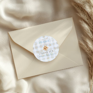 Vår lilla jordnöt Pojken Blue Rutiga Baby Shower Runt Klistermärke