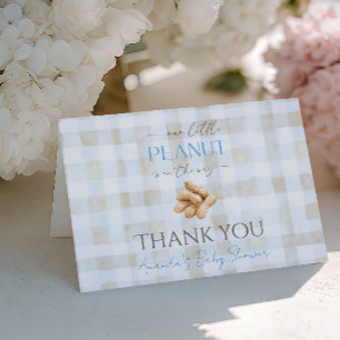 Vår lilla jordnöt Pojken Blue Rutiga Baby Shower Tack Kort