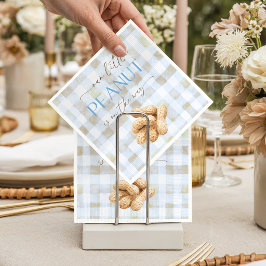 Vår lilla jordnötte pojken blå rutig baby shower pappersservett