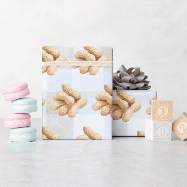 Vår lilla jordnötte Pojken Blå Rutig Babyfirande Presentpapper (Baby Shower)