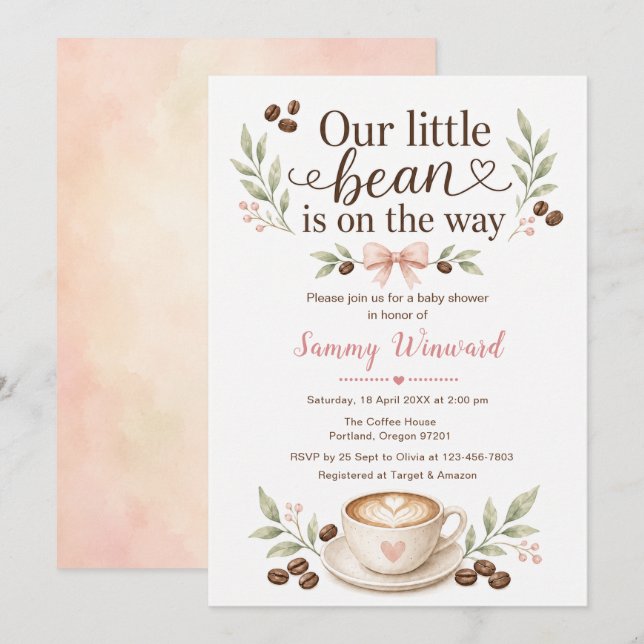 Vår lilla kaffeböna-baby shower inbjudningar (Fram/baksida)