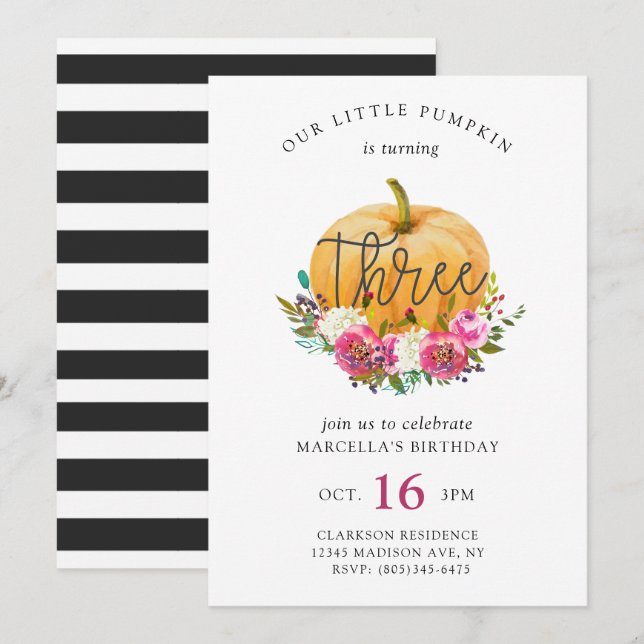 Vår lilla knumpkin 3:e födelsedagen inbjudningar (Fram/baksida)