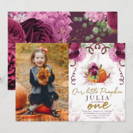Vår lilla knumpkin första födelsedag Burgundy Phot Inbjudningar