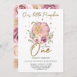 Vår lilla knumpkin-Rosa i första födelsedag Inbjudningar