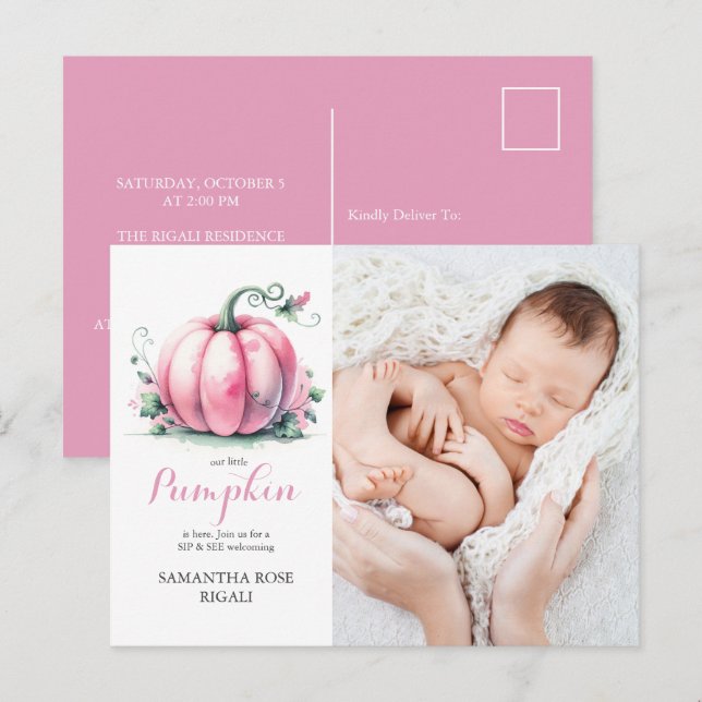 Vår lilla knumpkin Sip och se Baby Shower Inbjudan (Fram/baksida)