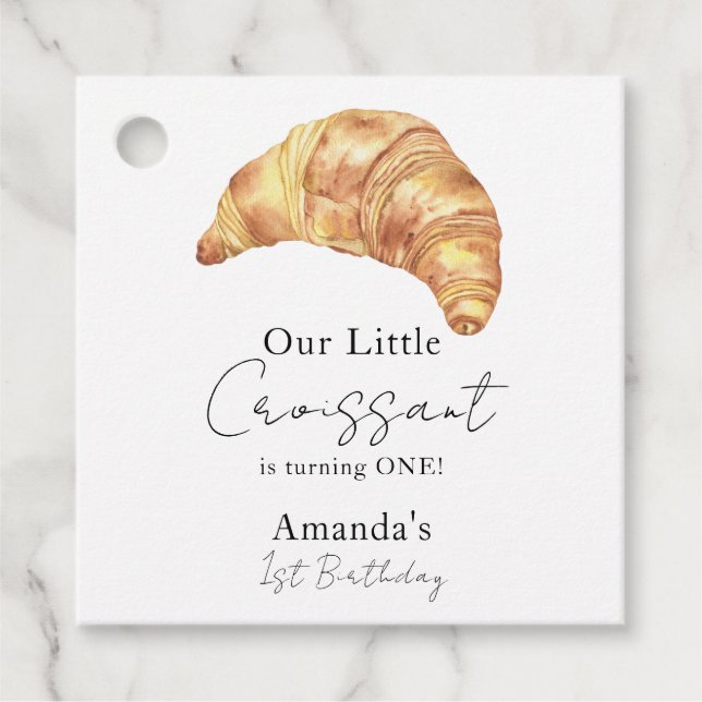 Vår lilla kroissant 1:a födelsedag Party Gåvor Etiketter (Framsida)