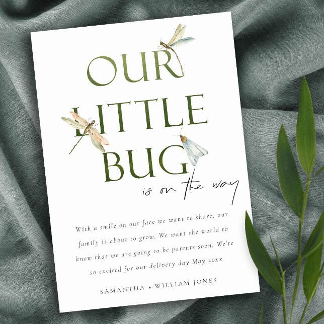 Vår lilla Kryp Grönt Dragonfly Baby-kungörelse Inbjudningar (Skapare uppladdad)