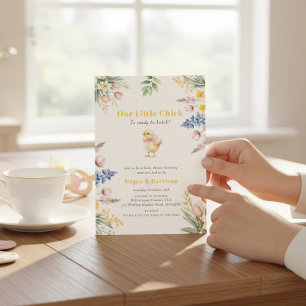Vår lilla kyckling akvarell blommig babyfest inbjudningar