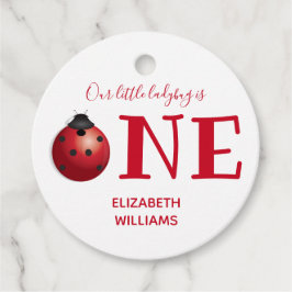 Vår lilla Ladybug en första födelsedagseftergift Gåvor Etiketter