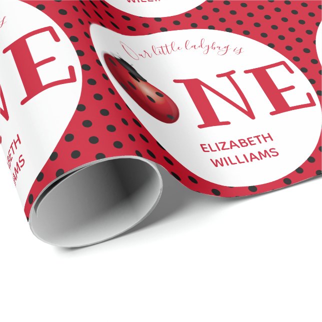 Vår lilla Ladybug första födelsedag Namn Party Presentpapper (Rullad Hörn)