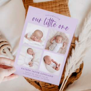 Vår lilla Lilac Multi Photo Birth Meddelande