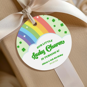 Vår lilla Lucky Charm Rainbow-Födelsedagsfest Gåvor Etiketter