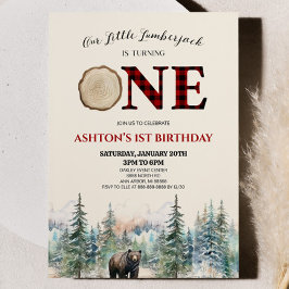 Vår lilla lumberjack Bear Red 1:a födelsedag Party Inbjudningar