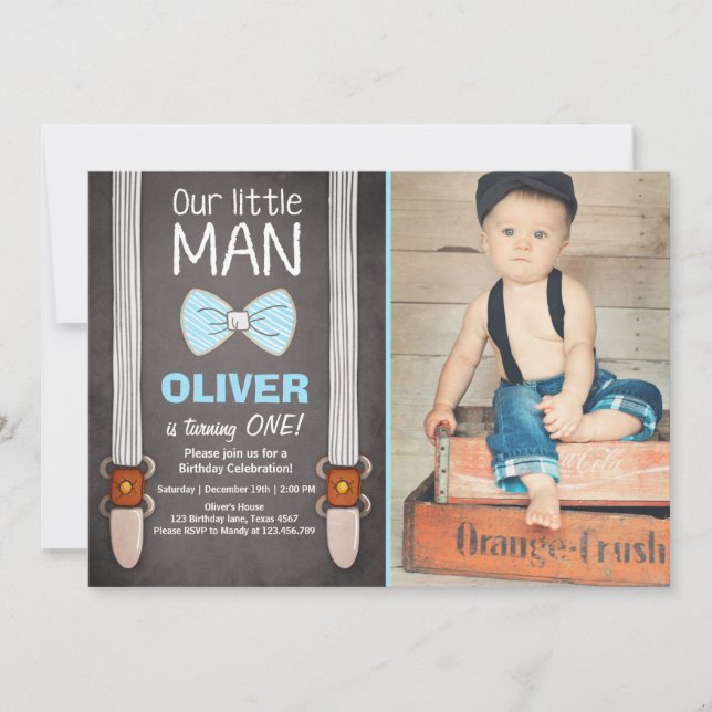 Vår lilla man på födelsedagen bjuder in pojken Bow Inbjudningar (Framsida)