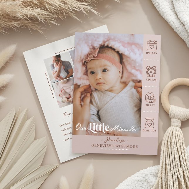 Vår lilla mirakelbarn födelsetestatistik Nyfödd fo Meddelande (Our Little Miracle Baby Birth Stats Newborn Photos Announcement)