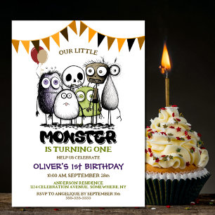 Vår lilla monster 1:a födelsedag Party Inbjudningar