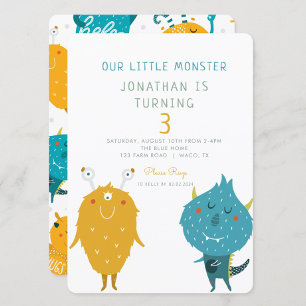 Vår lilla monster Colorful Birthday Inbjudningar