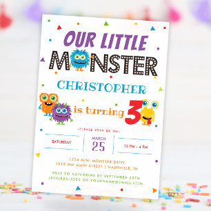 Vår lilla monster Cute Barns födelsedag Party Inbjudningar