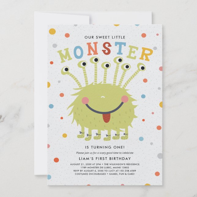 Vår lilla monsterns födelsedag inbjudningar (Framsida)