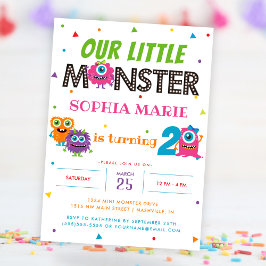 Vår lilla munster Cute Rosa Barns födelsedag Party Inbjudningar