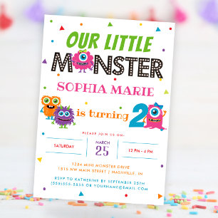Vår lilla munster Cute Rosa Barns födelsedag Party Inbjudningar