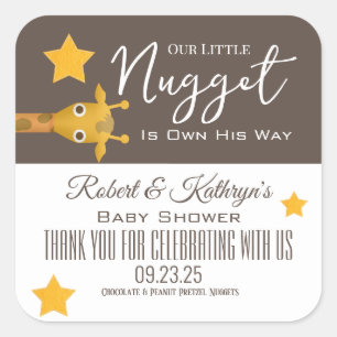"Vår lilla nugget" Baby Shower Favor Matetikett Fyrkantigt Klistermärke