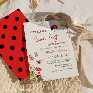 Vår lilla nyckelpiga dambug tjej baby shower inbjudningar