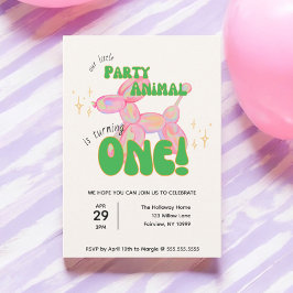 Vår lilla Party-ballong-djur 1:a födelsedag Inbjudningar
