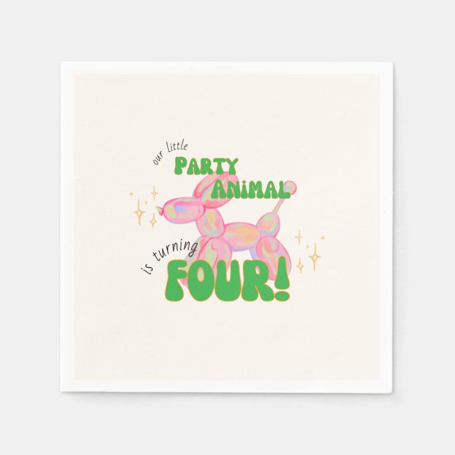 Vår lilla Party-ballong-djur 4e födelsedagen Pappersservett (Framsidan)