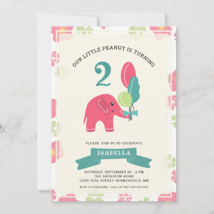 Vår lilla Peanut Elephant Flicka 2:a födelsedage Inbjudningar