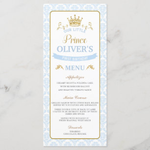 Vår lilla prins Blue Baby Shower Birthday Menu Program