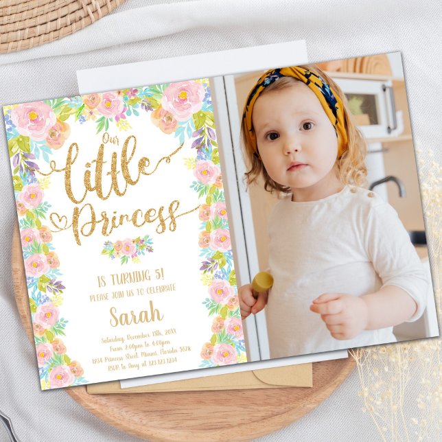 Vår lilla prinsessa Birthday-inbjudan med foto Inbjudningar (Our Little Princess Birthday Invitations w photo)
