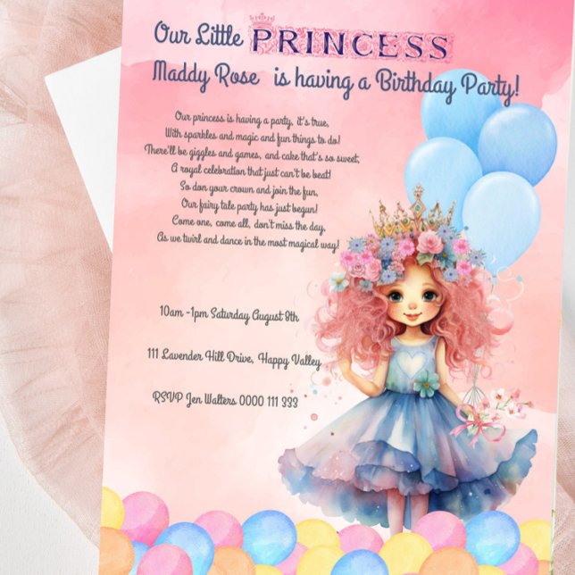 Vår lilla prinsessa Födelsedagsfest inbjudan (Princess Birthday Invitation, Our Little Princess Is Having A Birthday Party Invitation)