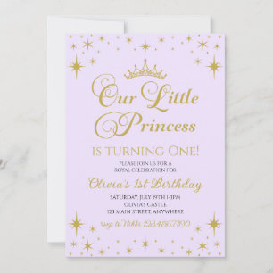 Vår lilla prinsessa kungliga födelsedag i guld och inbjudningar
