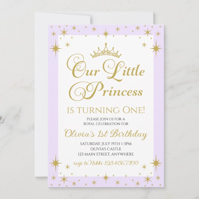 Vår lilla prinsessa Royal Guld och Blue Birthday Inbjudningar (Framsida)