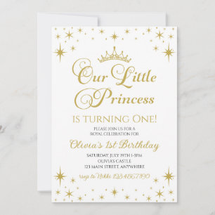 Vår lilla prinsessa Royal Guld och Blue Birthday Inbjudningar