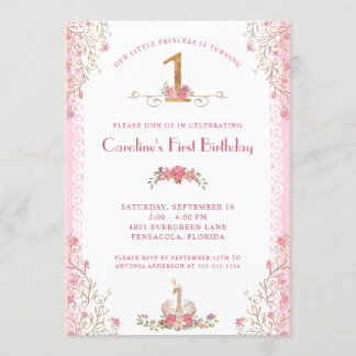 Vår lilla prinsessas första födelsedag Rosa bjudan Inbjudningar