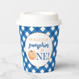 Vår lilla pumpa blå rutig första födelsedag papper