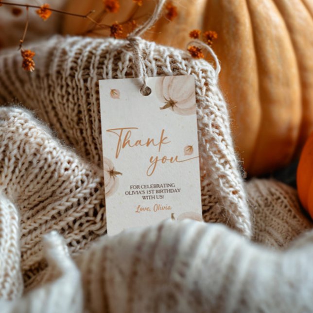 Vår lilla pumpa födelsedags tack etikett (Skapare uppladdad)