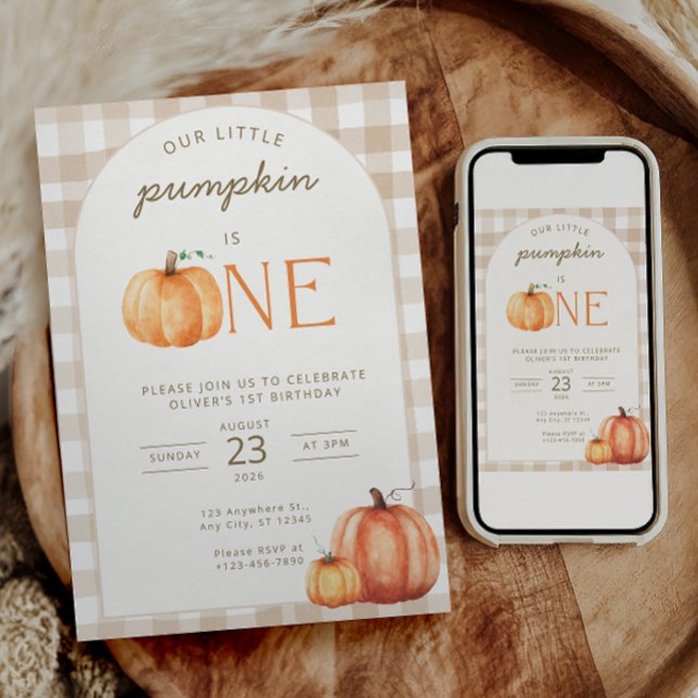 Vår lilla pumpa fyller år Inbjudan (Our Little Pumpkin Is One Birthday Invitation | Pumpkin 1st Birthday Invite | Fall First Birthday Pa)