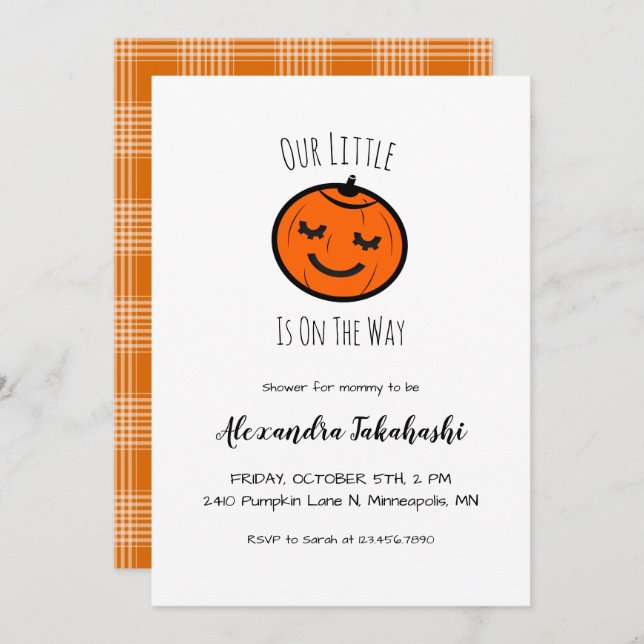 Vår lilla pumpa Könsneutral baby shower Inbjudningar (Fram/baksida)