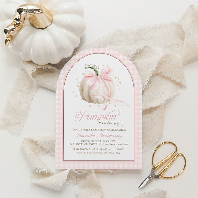Vår lilla pumpa rosa gingham-bebisfest inbjudningar (Skapare uppladdad)