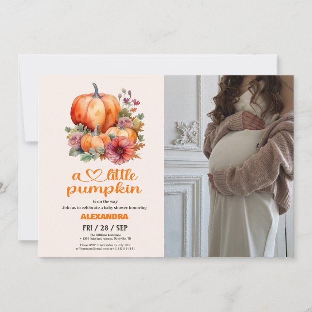 Vår lilla pumpaflicka - baby shower inbjudningar (Framsida)