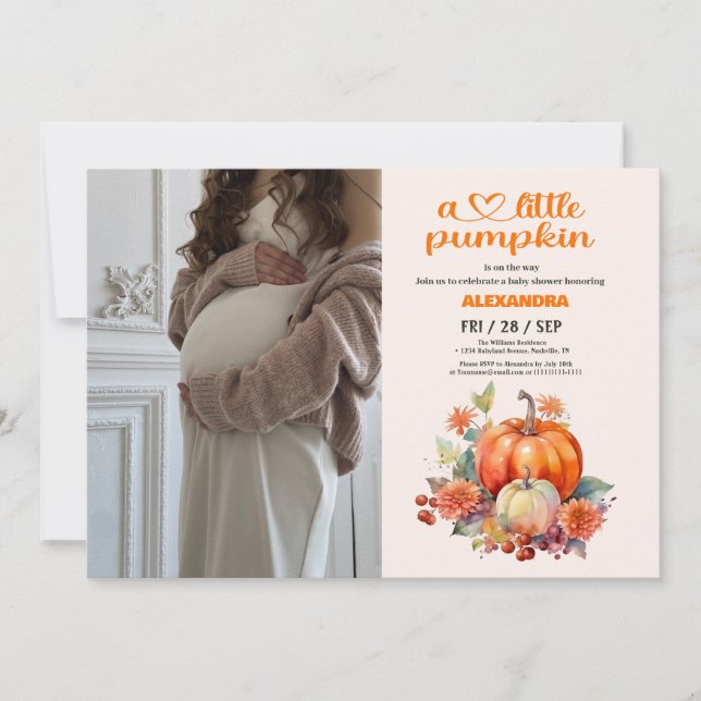 Vår lilla pumpaflicka - baby shower inbjudningar (Framsida)