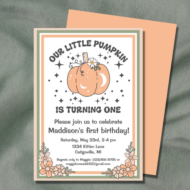 Vår lilla Pumpkin 1:a födelsedag Groovy Pumpkin Inbjudningar (The perfect invitation for your little pumpkin's first birthday party.
)